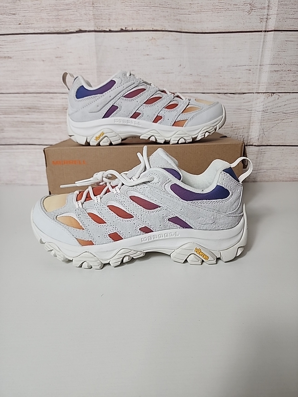 Merrell Men Hiking Shoes Vibram Sole White Multicolor Trail Sneakers Outdoor